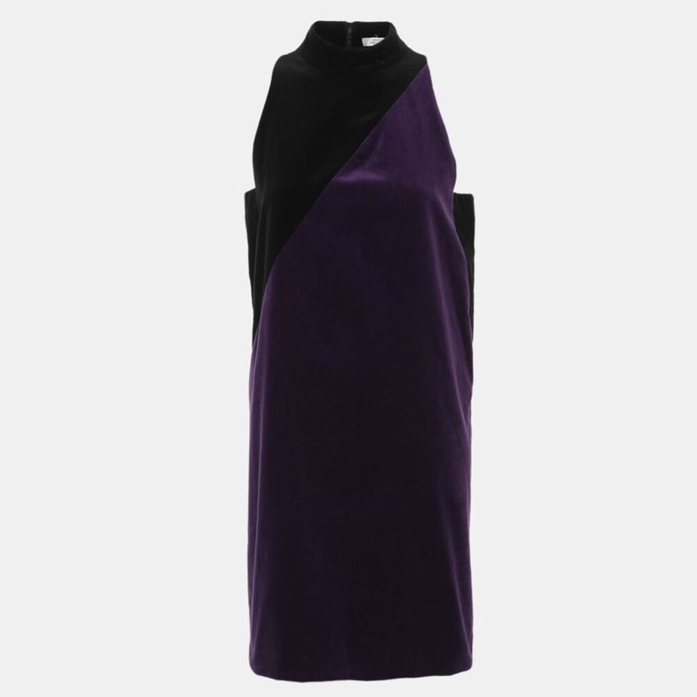 Versace Collection Purple/black Velvet Halter Neck Midi Dress M